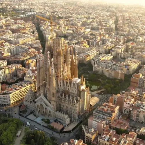 Die Kathedrale von Barcelona aus der Luft aufgenommen.
